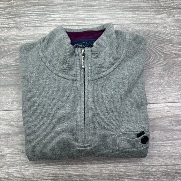Ted Baker London 'Valerio' Quarter Zip Pullover Mens 4 Large Gray Sweater Preppy - Picture 12 of 13